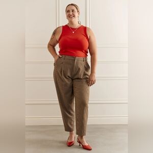 Elegant Tan Checkered Women's Trousers